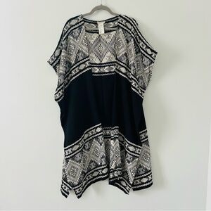 Free People Cream Black Silver Metallic Woven Boho Western Open Kimono Sweater